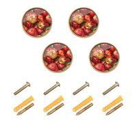 GuoChe 4 Pack Round Knobs Red Apples Oil Painting Pattern Cabinet Knobs Gold for Wardrobe 1.26 Inch (32mm)