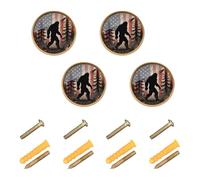 GuoChe 4 Pack Round Knobs Sasquatch America Flag Patriotic Closet Knobs for Door and Drawer 1.26 Inch