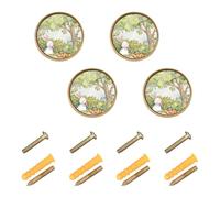 GuoChe 4 Pack Round Knobs The Easter Bunny is Hiding Eggs Behind Bushes and Under Trees Modern Knobs for Cupboards Cupboards 1.26"(32mm)