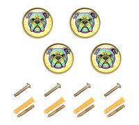 GuoChe 4 Pack Round Knobs Tie Dye Pug Kitchen Knobs for Cupboards 1.26 Inch (32mm)