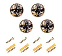 GuoChe 4 Pack Round Knobs Valentine's Day Bengal Cats Black_3 Boho Dresser Knobs Gold for Kitchen 1.26"