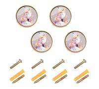 GuoChe 4PCS Cabinet Hardware Knobs Colorful Fox in Grass Art Boho Dresser Knobs Gold for Door and Drawer 1.26"