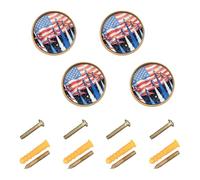 GuoChe 4PCS Cabinet Hardware Knobs Patriotic USA Flag Fighter Jets Boys 4th of July Cabinet Knobs Gold for Kitchen 1.26"(32mm)