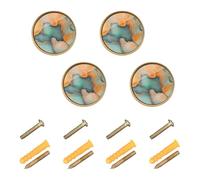 GuoChe 4PCS Cabinet Knobs Marble Turquoise Orange Boho Dresser Knobs Gold for Wardrobe 1.26 Inch