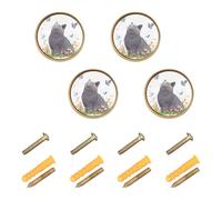 GuoChe 4PCS Cabinet Pulls and Knobs Cartoon British Shorthair Cats White_4 Kitchen Knobs for Kitchen 1.26 Inch (32mm)