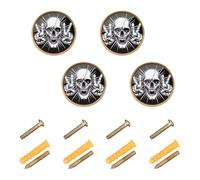 GuoChe 4PCS Cabinet Pulls and Knobs Skull Peace Sign Art Boho Dresser Knobs Gold for Wardrobe 1.26"(32mm)