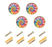 GuoChe 4PCS Cabinet Pulls and Knobs Tie Dye Shibori Batik Cabinet Knobs Gold for Cupboards 1.26 Inch (32mm)