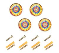 GuoChe 4PCS Cabinet Pulls and Knobs Tie Dye Shibori Batik Cabinet Knobs Gold for Cupboards 1.26 Inch (32mm)
