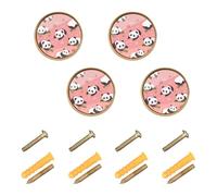 GuoChe 4PCS Dresser Pulls and Knobs Panda Oriental Cane Blush Pattern Vintage Cabinet Knobs for Wardrobe 1.26 Inch (32mm)