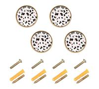 GuoChe 4PCS Dresser Pulls and Knobs Simple Cow Print Pattern Vector Art Style White Background Pastel and White Boho Dresser Knobs Gold for Wardrobe 1.26 Inch