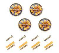 GuoChe 4PCS Dresser Pulls and Knobs Thank You Veterans Sunflower Us America Flag Vintage Cabinet Knobs for Kitchen 1.26"(32mm)