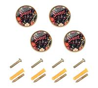 GuoChe 4PCS Dresser Pulls and Knobs Valentines Day Florals Black Cats Sweet_3 Vintage Cabinet Knobs for Wardrobe 1.26 Inch