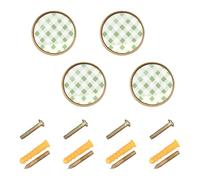 GuoChe 4PCS Furniture Handles and Knobs Funny Plaid Check Green Dresser Drawer Pulls for Door and Drawer 1.26 Inch (32mm)