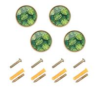 GuoChe 4PCS Kitchen Cabinet Knobs and Handles Boho Chic Tropical Palm Leaves Monstera Modern Knobs for Wardrobe 1.26"(32mm)