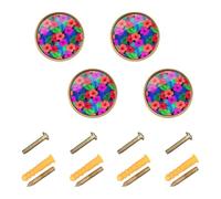 GuoChe 4PCS Kitchen Cabinet Knobs and Handles Hawaii Hibiscus Flowers Tropical Summer Palm Floral Modern Knobs for Wardrobe 1.26"(32mm)