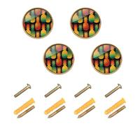 GuoChe 4PCS Kitchen Cabinet Knobs and Handles Pineapple Colorful Bright Hot Colors Tropical Hawaiian Fruit Kitchen Knobs for Kitchen 1.26 Inch (32mm)