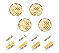 GuoChe 4PCS Knobs for Cabinets and Drawers Funny Plaid Check Red Yellow Vintage Cabinet Knobs for Kitchen 1.26"(32mm)