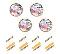 GuoChe 4PCS Knobs for Cabinets and Drawers Watercolor Tropical Coastal Seamless Pattern Bright Blush Blue Hawaiian Floral starfishes Cabinet Knobs Gold for Door and Drawer 1.26"