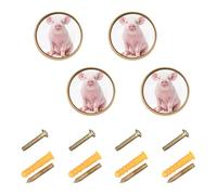 GuoChe 4PCS Round Cabinet Pulls Cute Blush Piglet Sitting Livestock Farm Festival Kitchen Knobs for Door and Drawer 1.26"