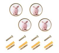 GuoChe 4PCS Round Cabinet Pulls Cute Blush Piglet Sitting Livestock Farm Festival Kitchen Knobs for Door and Drawer 1.26"
