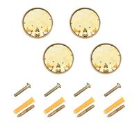 GuoChe 4PCS Round Cabinet Pulls Cute Gnomes Bees Yellow Sunflowers Honeycomb Pattern Cabinet Knobs Gold for Cupboards 1.26"(32mm)