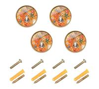 GuoChe 4PCS Round Cabinet Pulls Mighty Manx Cats Orange_2 Modern Knobs for Wardrobe 1.26"(32mm)