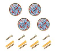 GuoChe 4PCS Round Cabinet Pulls Red Crested Bird Berry Kitchen Knobs for Wardrobe 1.26"(32mm)