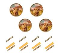 GuoChe 4PCS Round Cabinet Pulls Rustic Scottish Highland Cow Sunflower USA Flag Farmhouse Dresser Drawer Pulls for Kitchen 1.26"