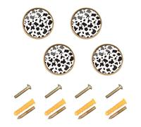 GuoChe 4PCS Round Cabinet Pulls Simple Cow Print Pattern Vector Art Style Vintage Cabinet Knobs for Cupboards 1.26"(32mm)