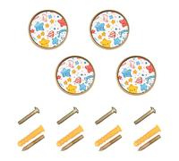 GuoChe 4PCS Round Knobs 4th July U.s.-Themed Independence Day Cute Cabinet Knobs Gold for Wardrobe 1.26"(32mm)