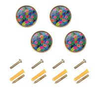 GuoChe 4PCS Round Knobs Hawaii Hibiscus Flowers Tropical Summer Palm Floral Kitchen Knobs for Dresser Drawers 1.26 Inch
