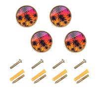 GuoChe 4PCS Round Knobs Palm Trees Sunset Tropical Paradise Beach Coconut Palm Tree Closet Knobs for Dresser Drawers 1.26"(32mm)