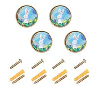 GuoChe 4PCS Round Knobs The Easter Bunny is Hiding Eggs Behind Bushes and Under Trees Cabinet Knobs Gold for Dresser Drawers Dresser Drawers 1.26"