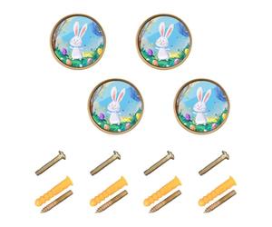 GuoChe 4PCS Round Knobs The Easter Bunny is Hiding Eggs Behind Bushes and Under Trees Cabinet Knobs Gold for Dresser Drawers Dresser Drawers 1.26"