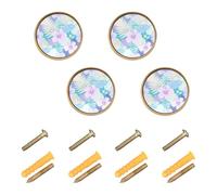GuoChe 4PCS Round Knobs Turquoise Blue Tropical Palm Leaf Hawaiian Hibiscus Kitchen Knobs for Dresser Drawers 1.26 Inch