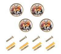 GuoChe 4PCS Round Knobs Western Cowboy Dream Catchers Deer Skulls_1 Vintage Cabinet Knobs for Door and Drawer 1.26 Inch (32mm)