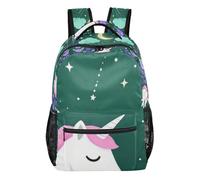 GuoChe Adjustable Shoulder Strap Backpack Lightweight for Women Airplanes Traveling Bookbag unicorns Hearts Rainbow Pattern, Pretty Unicorns & Florals on Black Aec046, S