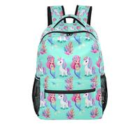 GuoChe Adjustable Shoulder Strap Backpack Lightweight for Women Airplanes Traveling Bookbag unicorns Hearts Rainbow Pattern, Mermaid Girl Unicorns Party Rainbow Pony Floral, M