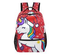 GuoChe Adjustable Shoulder Strap Backpack Lightweight for Women Airplanes Traveling Bookbag unicorns Hearts Rainbow Pattern, Christmas Santa Hat Unicorns Lover Gift Girls, S