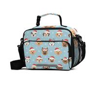 GuoChe Adult Lunch Bag Christmas Light Blue Dog Face Santa Hat Snowflake Large Capacity Reusable Lunch Box with Adjustable Shoulder Strap Lunch Coolers for Work Picnic or Travel