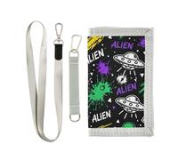 GuoChe Aliens Ufo Space Pattern Trifold Card Holder Wallet Cool Gifts Simple Lightweight Card Holder Wallet with Lanyard