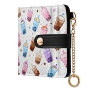 GuoChe Assorted Bubble Tea Pattern Women's Compact Folding Wallet Waterproof PU Leather Folding Wallet for Girls Women Ladies
