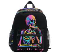 GuoChe Backpack for Toddler Girls Boys Kids School Bag S, Neon Skeleton "I'm Thinking", S, Daypack | with Name Tag for 3-8 Years Neon Skeleton "i'm Thinking"