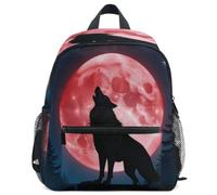 GuoChe Backpack for Toddler Girls Boys Kids School Bag S, Wolf Howling Red Blood Moon Galaxy Star Night Lunar Eclipse, S, Daypack