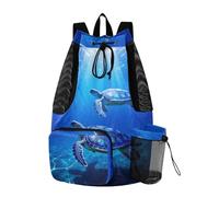 GuoChe Beach Drawstring Bags Summer Camp Bag With Inside Pockets Waterproof Hawaii Sea Turtle Blue Ocean Summer