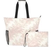 GuoChe Beach Tote Bag Lightweight & Smooth Print for Travel | Pale Blush Peony Floral
