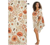 GuoChe Bee and Wildflowers Boho Modern on Beige Magnetic Large Beach Towels
