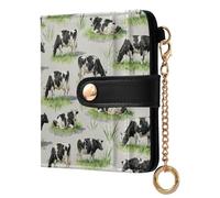 GuoChe Black and White Cows on Grass Pattern Ladies Slim Foldable Wallet Unique Minimalist PU Leather Wallet for Women Girls