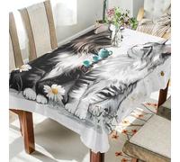 GuoChe Black & White Cats with Daisies Rectangle Table Cloth 54x72 Folding Tables Covers for Weddings Outside Decor