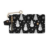GuoChe Black White Snowman Christmas Trees Women's Leather Folding Wallet Cute PU Leather Folding Wallet for Women Boys Girls